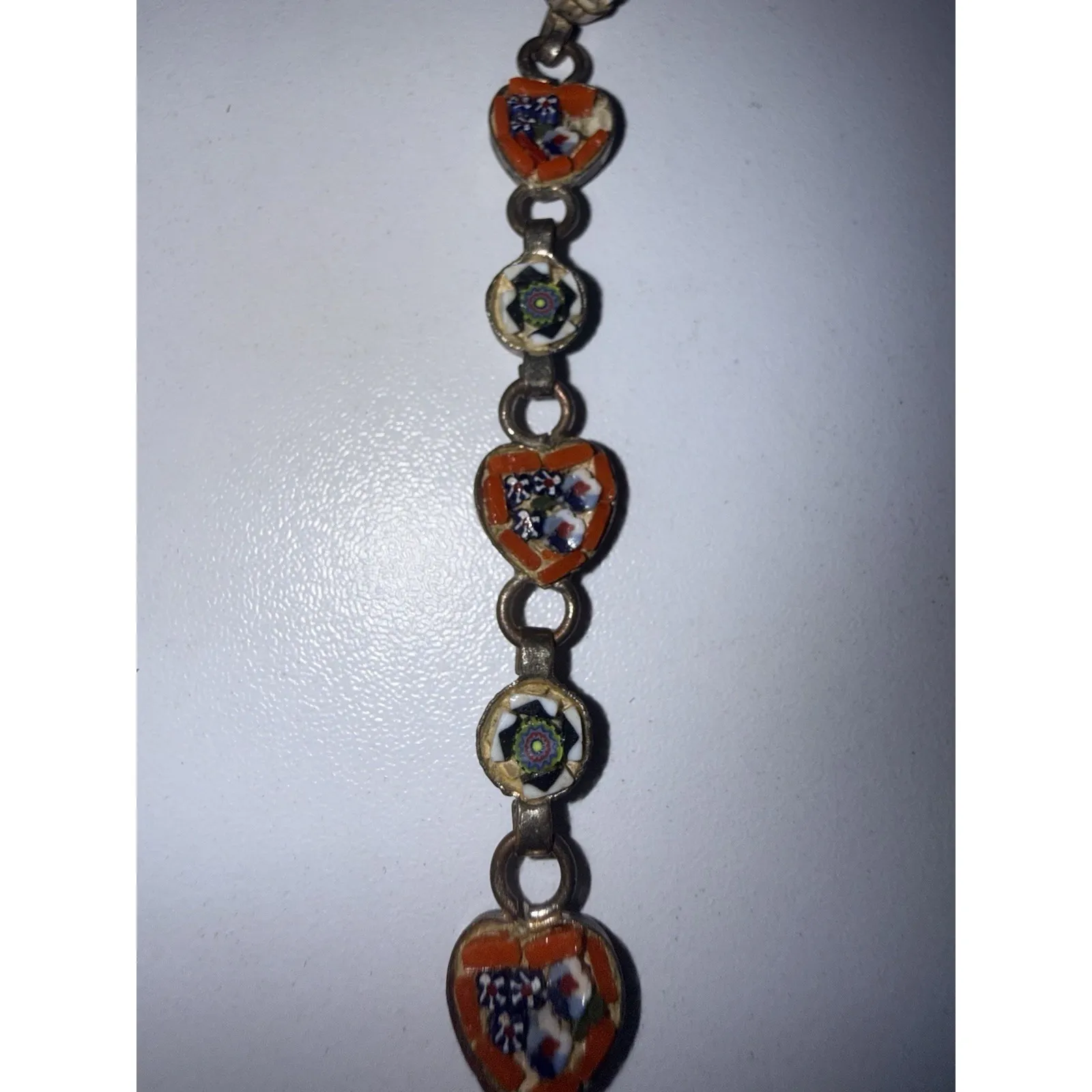 Vintage Italian Micro Mosaic Heart Bracelet Floral Glass Tile SEE PHOTOS - Image 7