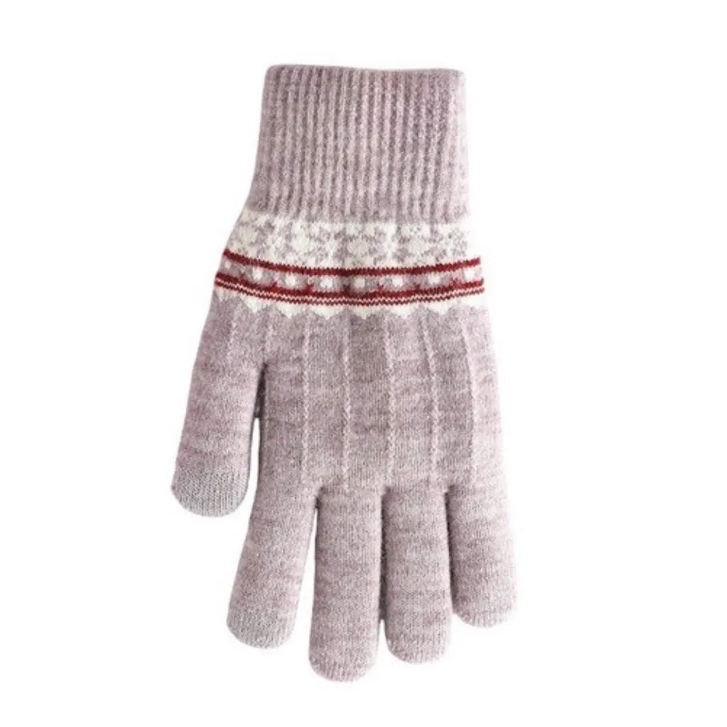 Knit Gloves Gray with Red and White Fair Isle Snowflake Pattern New - Image 4