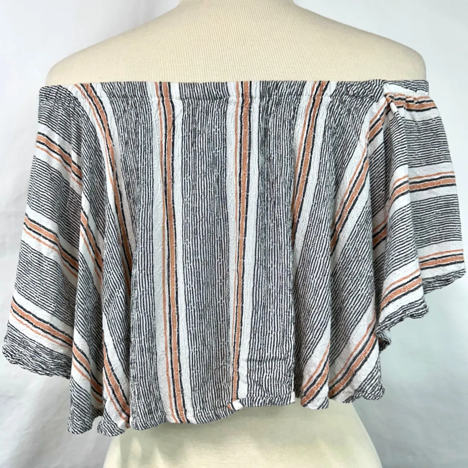 ANGIE NEW Off The Shoulder Striped Cropped Ruffles Button Front Top Women S Boho - Image 6