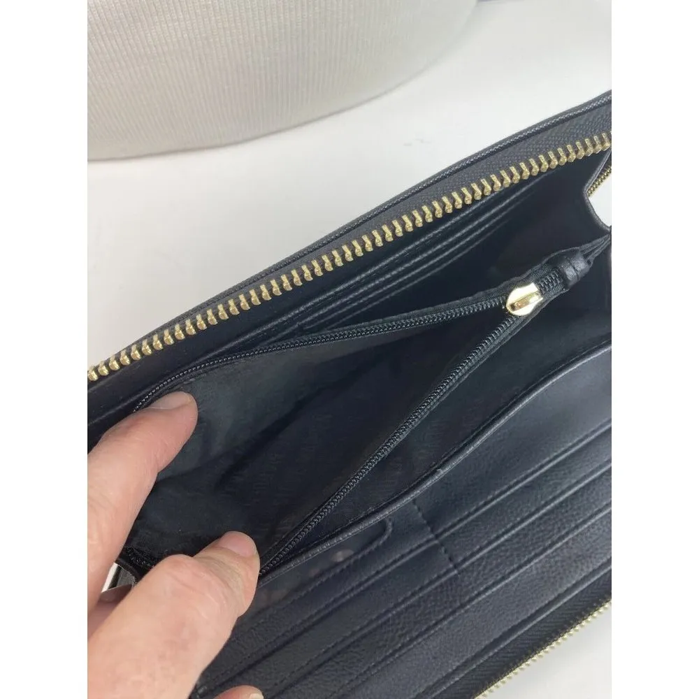 *Steve Madden Wristlet Wallet Black Leather Zip Around Organzier Clutch - Image 6