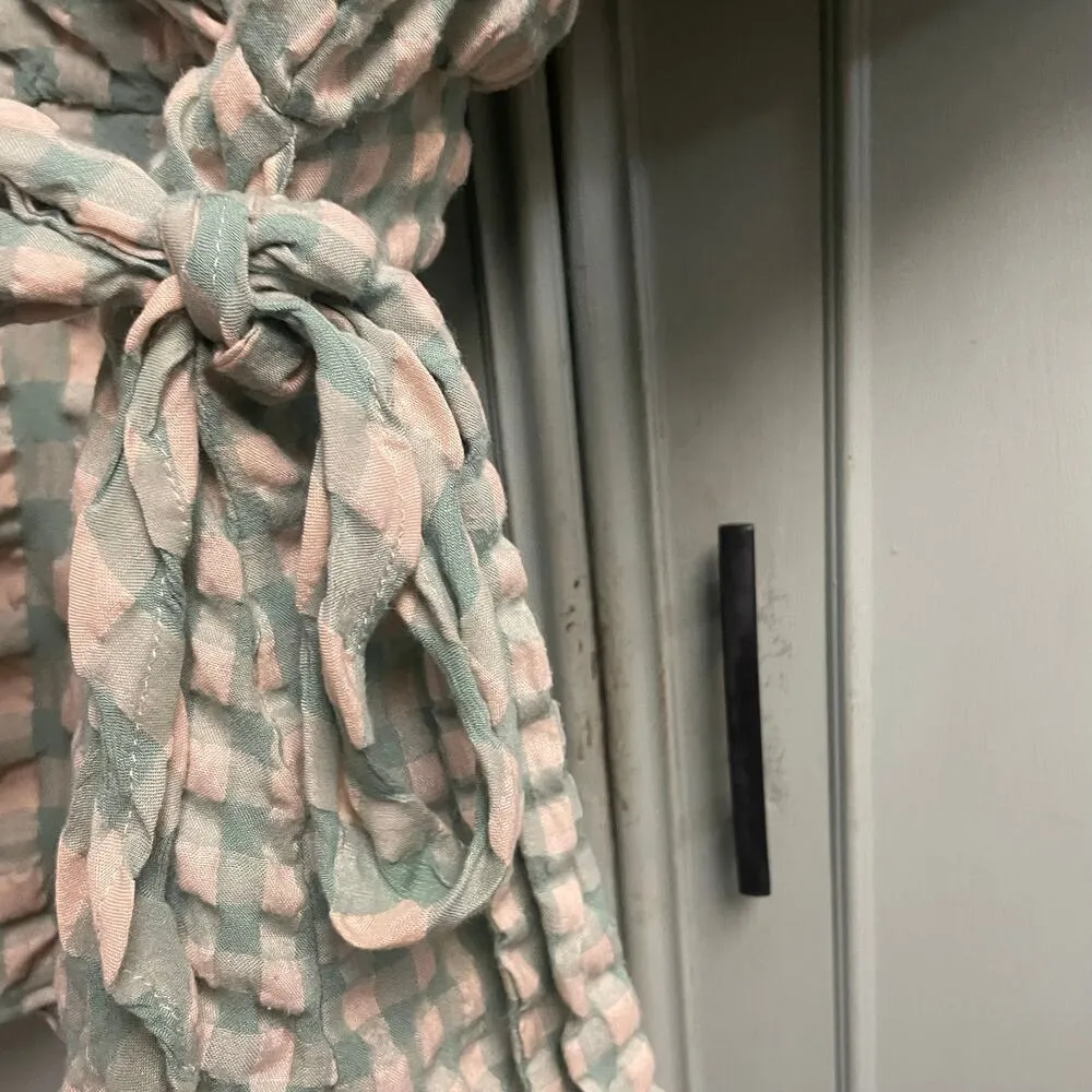 Day + Moon Womens Size Medium Seersucker Plaid Romper Wrap Skort Green - Image 4