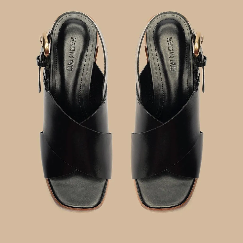 FARM Rio Black Cross Flower Wedge Sandal - Image 3