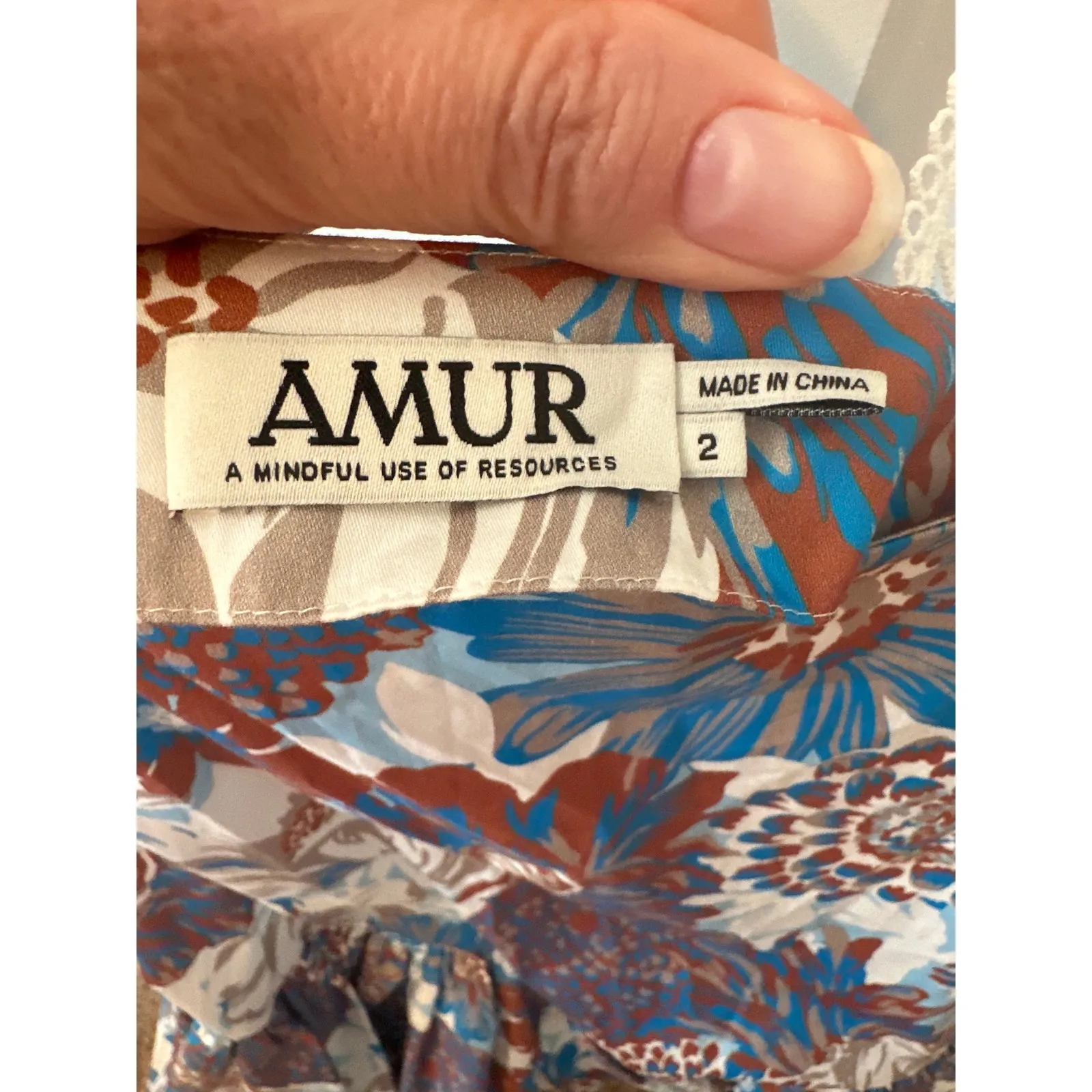 AMUR Yakeira Ruffle Mini Dress Blue Floral Organic Cotton Size 2 - Image 6