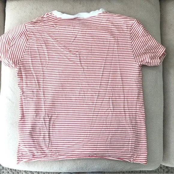 TopShop T Shirt Red White Stripe Short Sleeve Crew Neck Embroidered Size 2P - Image 4