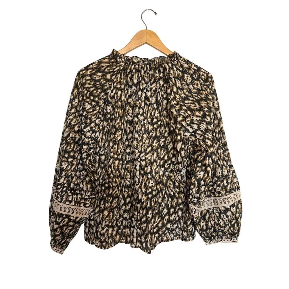 Cleobella Women's Alicia Blouse Size M Button-Front Top Black Leopard - Image 7