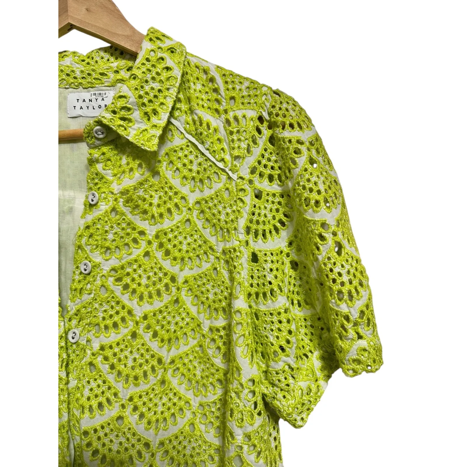 Tanya Taylor Aliciana short sleeve cotton eyelet shirtdress Yellow Lace  0 - Image 4