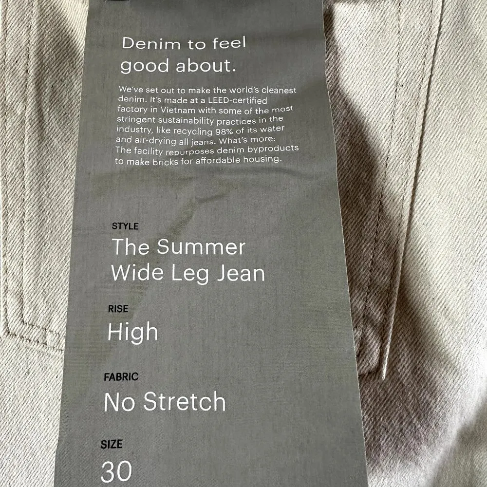 Everlane The Summer Wide Leg Jeans High Rise Lightweight Cotton White 30 NWT - Image 3