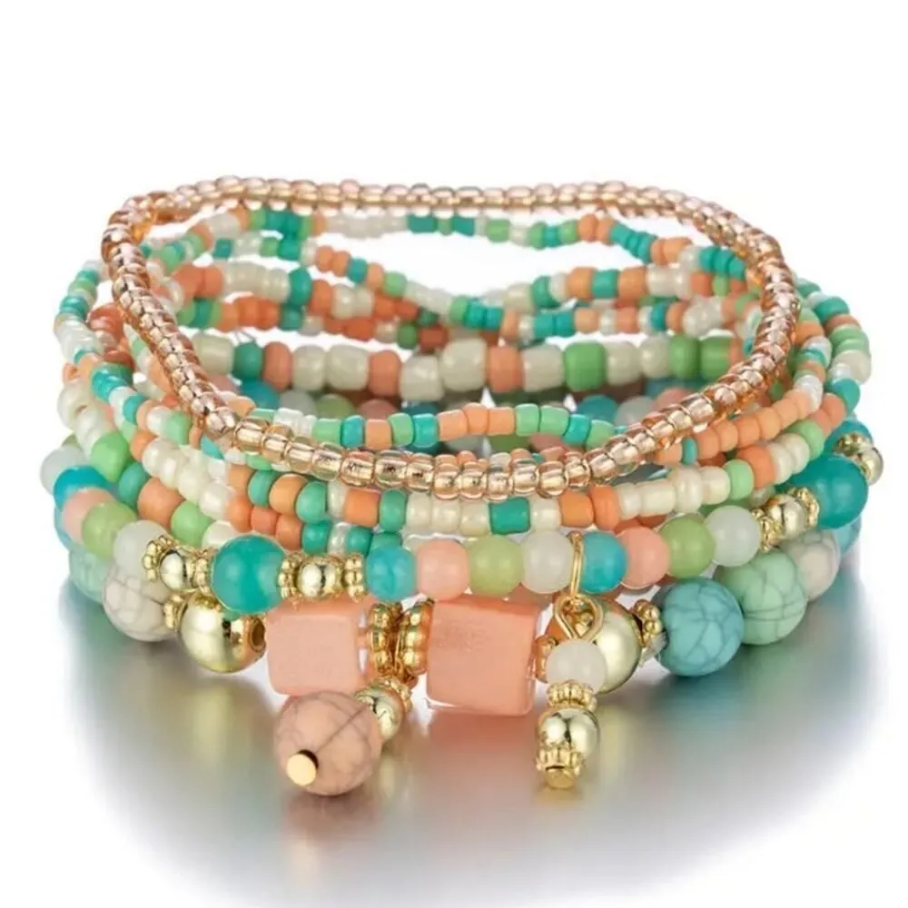 Stackable Bead Bracelets Ladies Stretch Multilayer Bracelet Set - Image 6