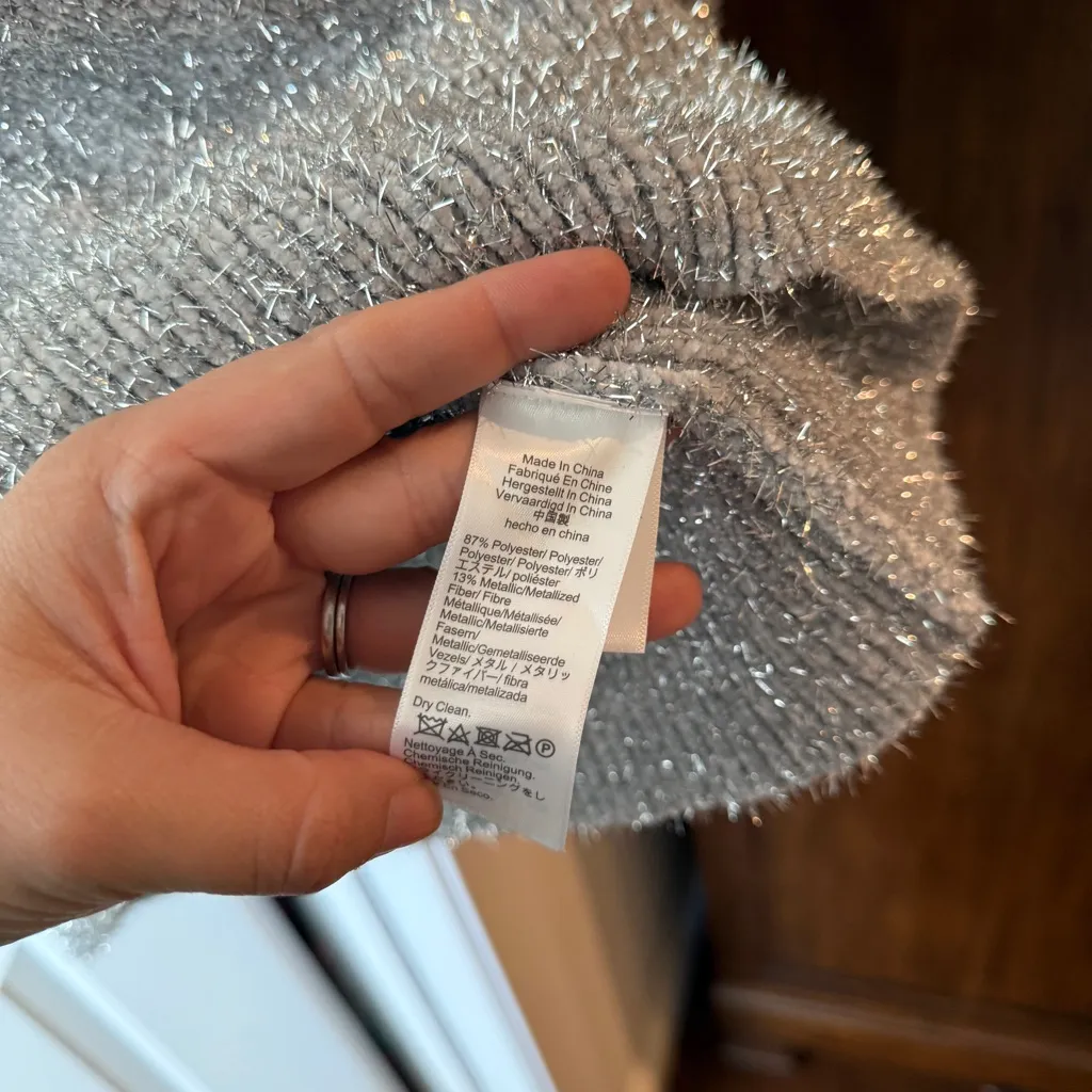 NWT New J. Crew Silver Long Sleeve Crewneck Sweater Metallic tinsel brushed yarn - Image 4