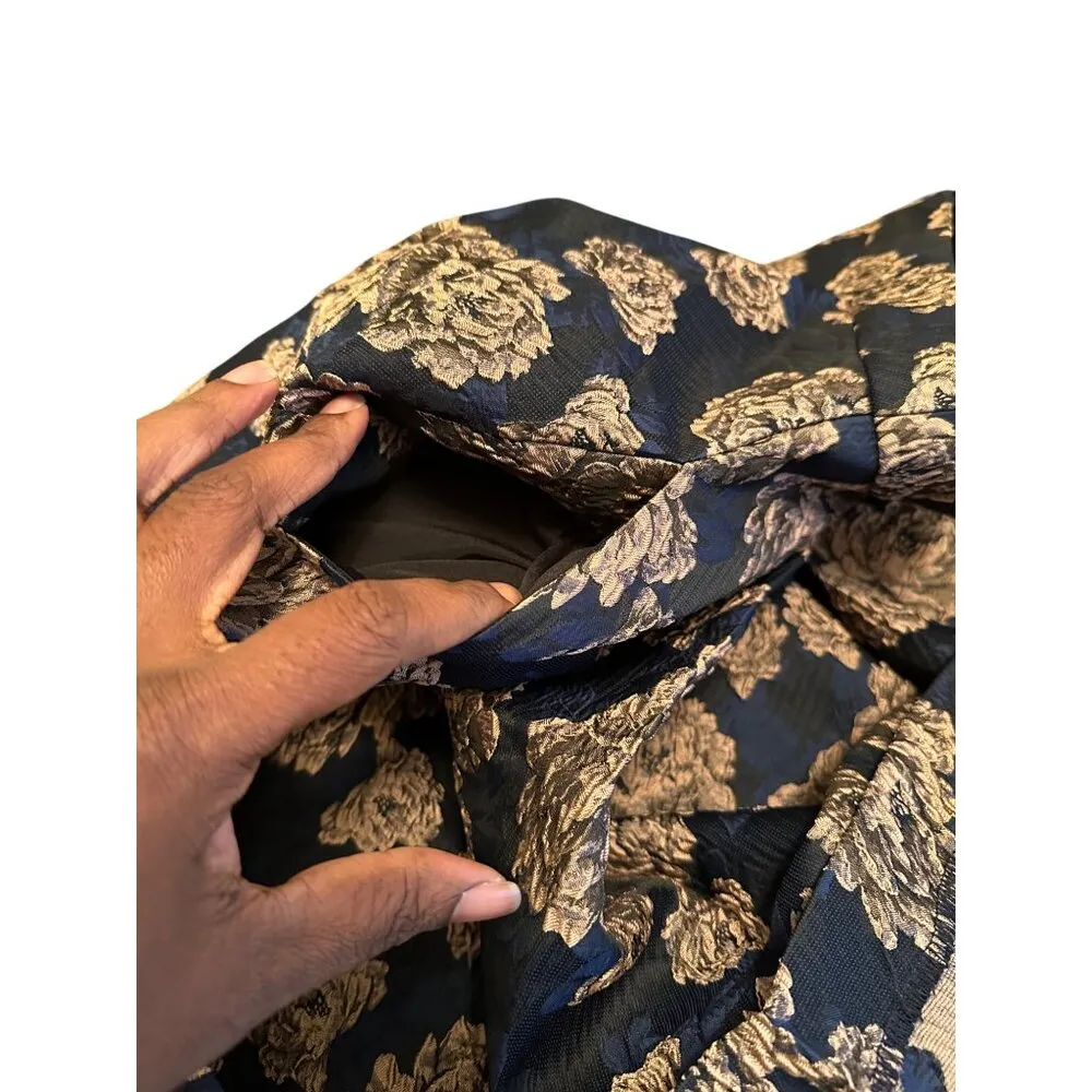 Endless Rose Floral A-Line Jacquard Pleated Skirt Navy Gold Size S/M Romantic - Image 8