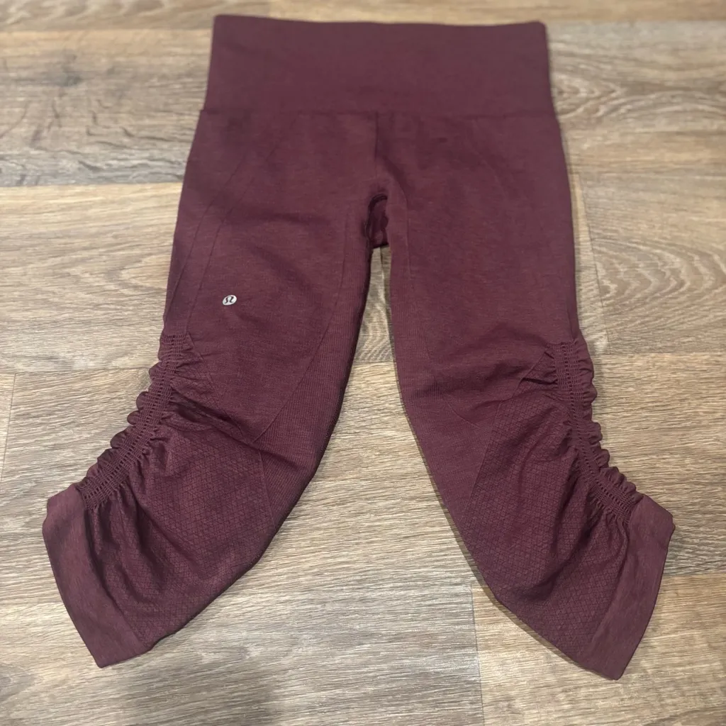 Lululemon In The Flow Crop II Heathered Deep Zinfandel Seamless Leggings Sz 4 - Image 3