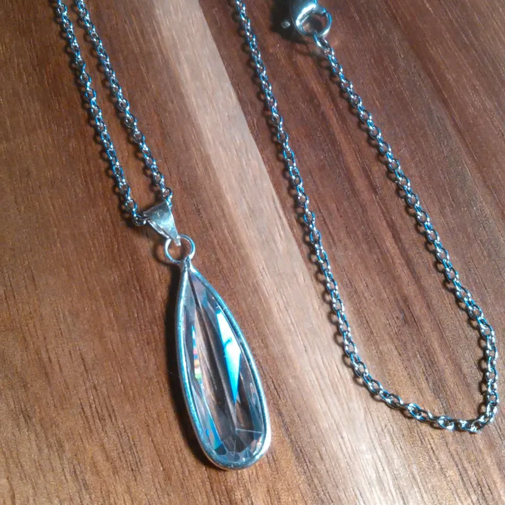 Simulated White Diamond Sterling Silver Pendant Stainless Steel Necklace - Image 7