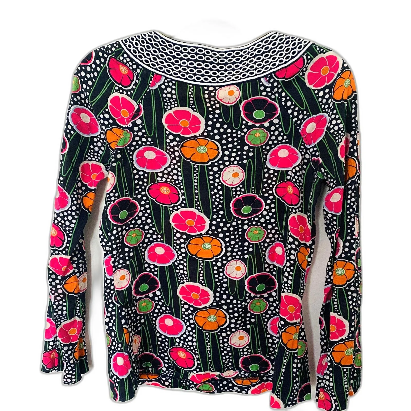 Tory Burch Embroidered Floral Cotton Lightweight Mod Tunic Top Blouse Sz 2 - Image 2