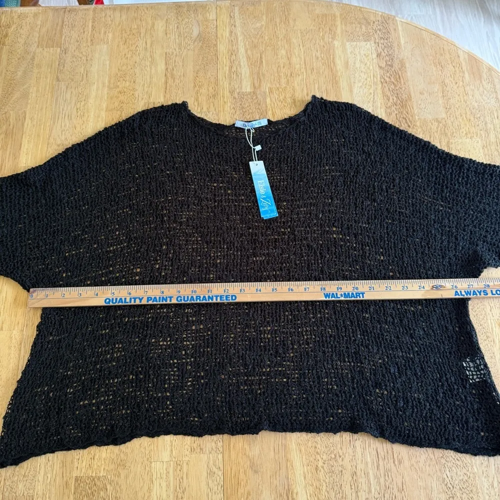 Elsie‎ and Zoey Black Open Knit Sweater coastal boho Cottagecore OS Size undefined - Image 2