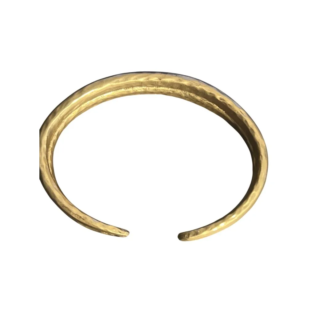 Matte Gold Tone Hammered Double Cuff Bracelet Layered 1/2" Wide Sitting at 6.25" - Image 4