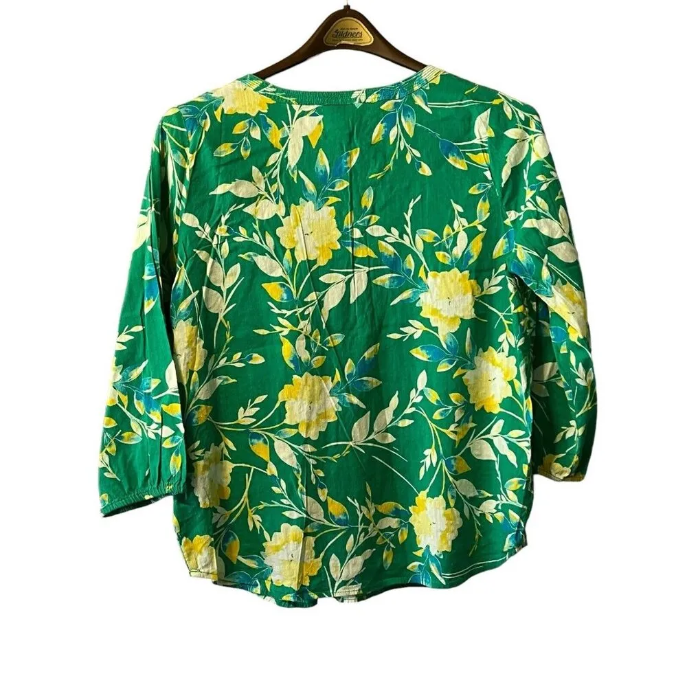 St. Johns Bay Women Green Floral Long Sleeve Blouse Size Large Hawaiian Colorful - Image 2