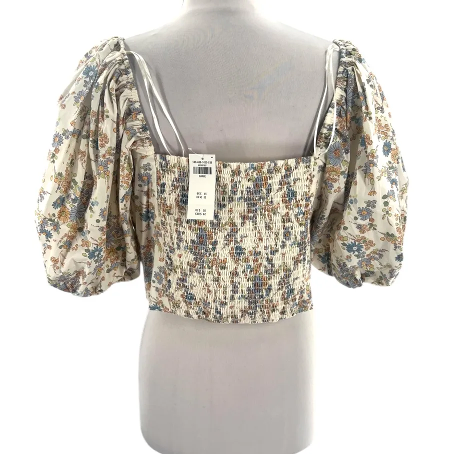 NWT Abercrombie & Fitch floral puff sleeve crop top sz L - Image 4