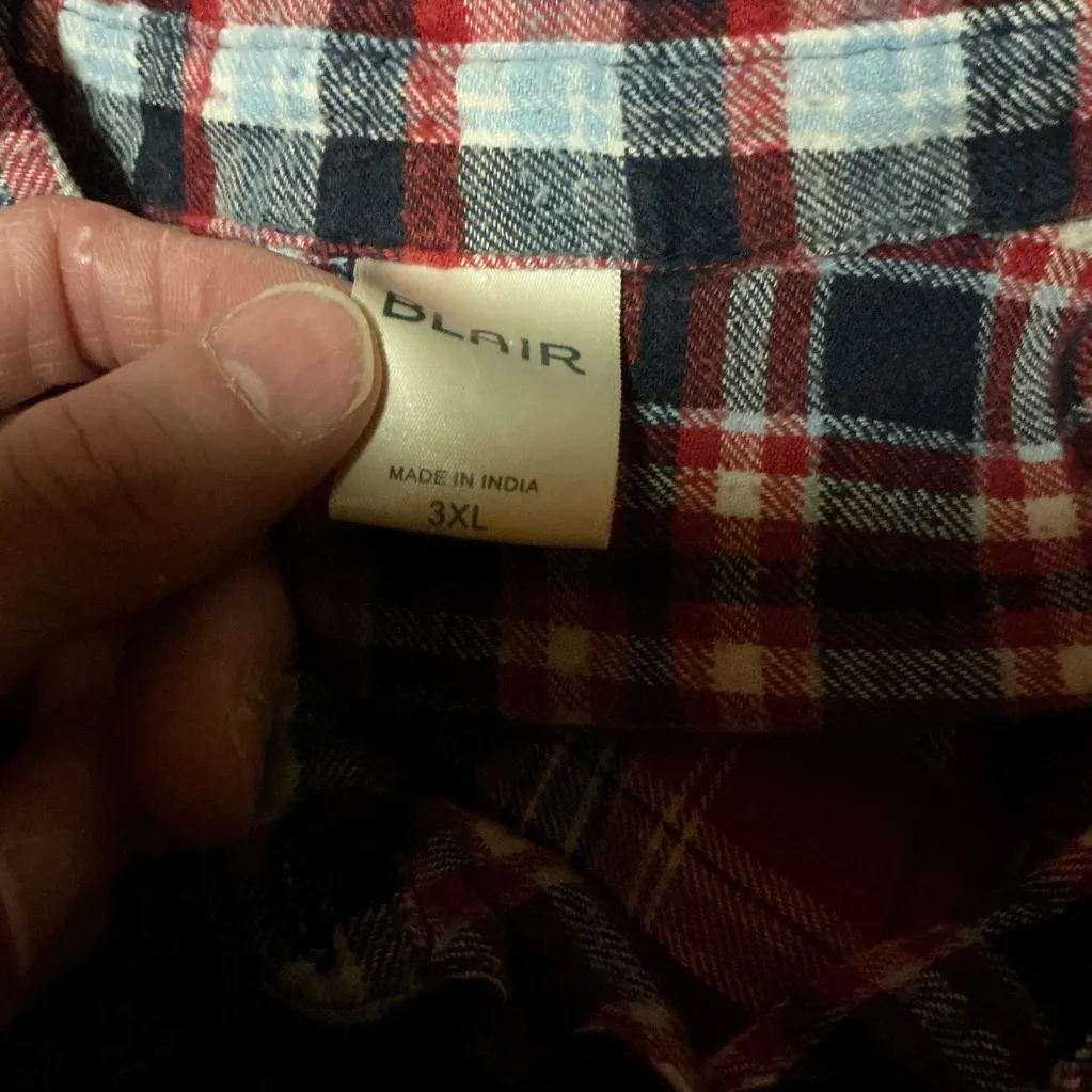 Women’s Patchwork Plaid Flannel Shirt Button Up Boho Top Red Size 3X - Image 2