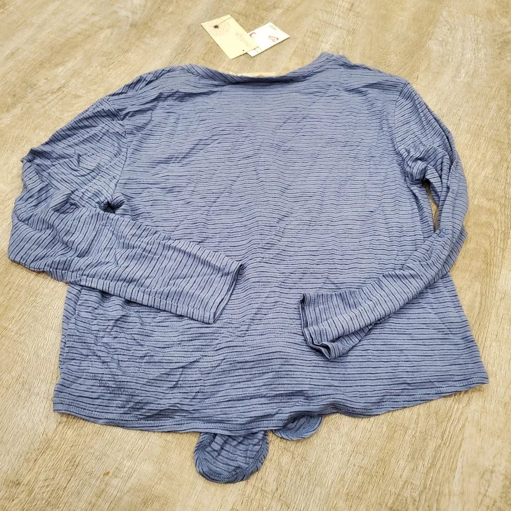 NWT Everleigh Blue Striped Button Down Tie Top Size XS - Image 3