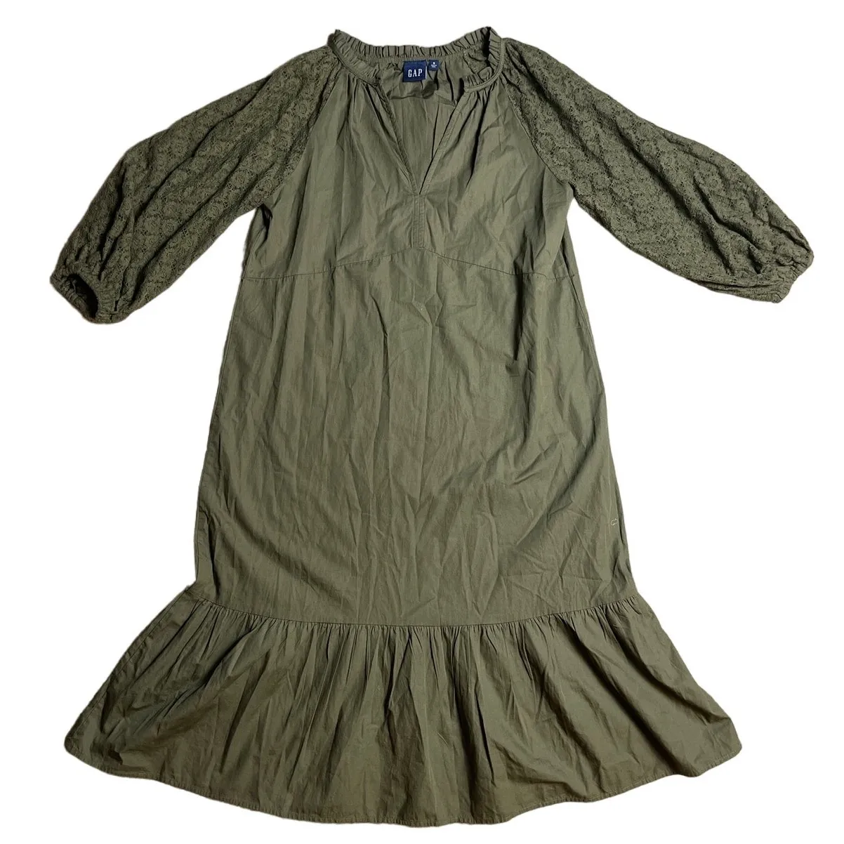 GAP Lace Sleeve Midi Dress in Army Jacket‎ Green Size Small - Image 3