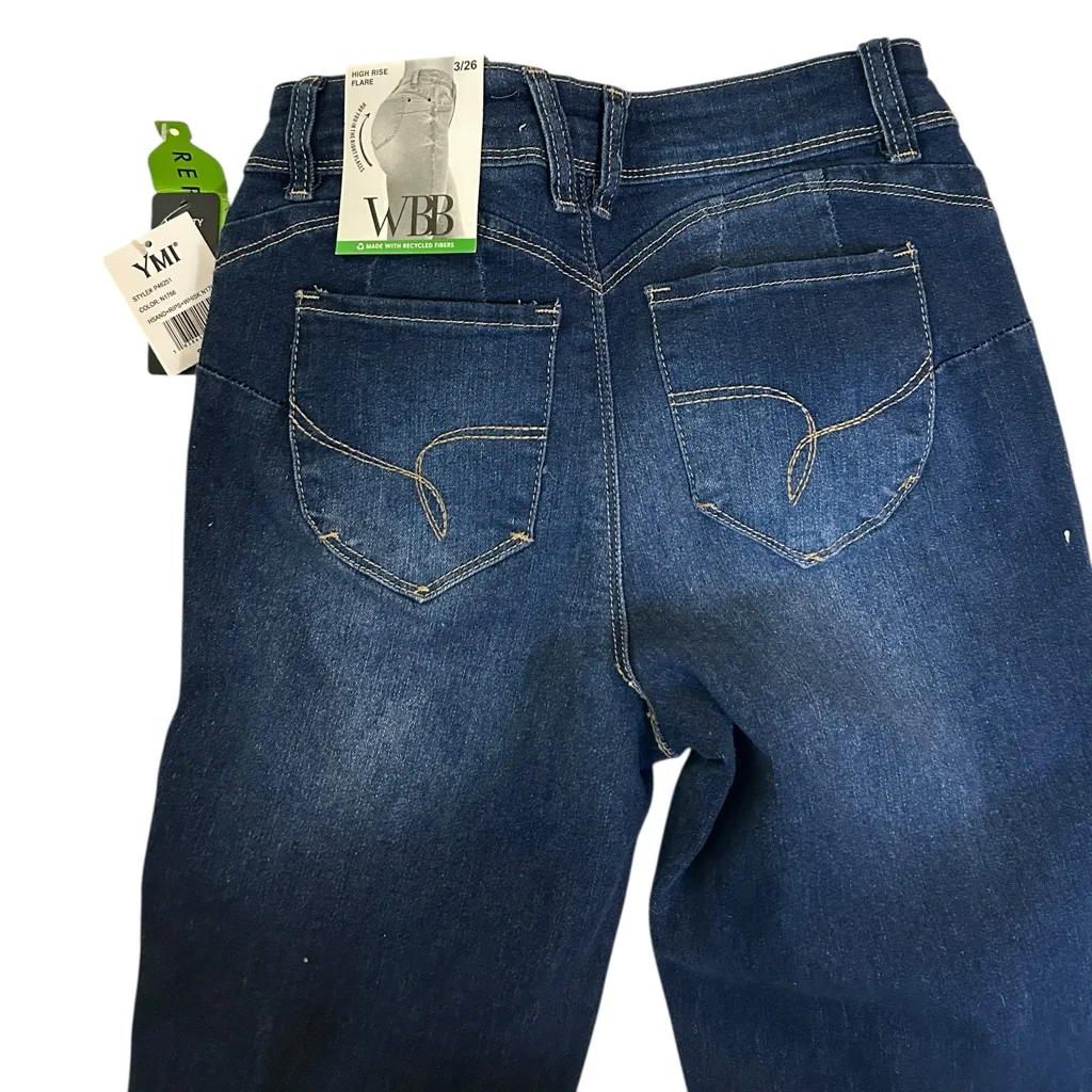 NWT YMI WannaBettaButt Dark Blue Flare Jeans | Distressed Hem Repreve Denim 3/26 - Image 14