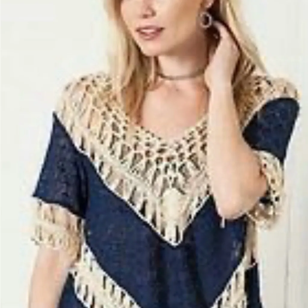 Navy and Cream Crochet Tunic - Image 2