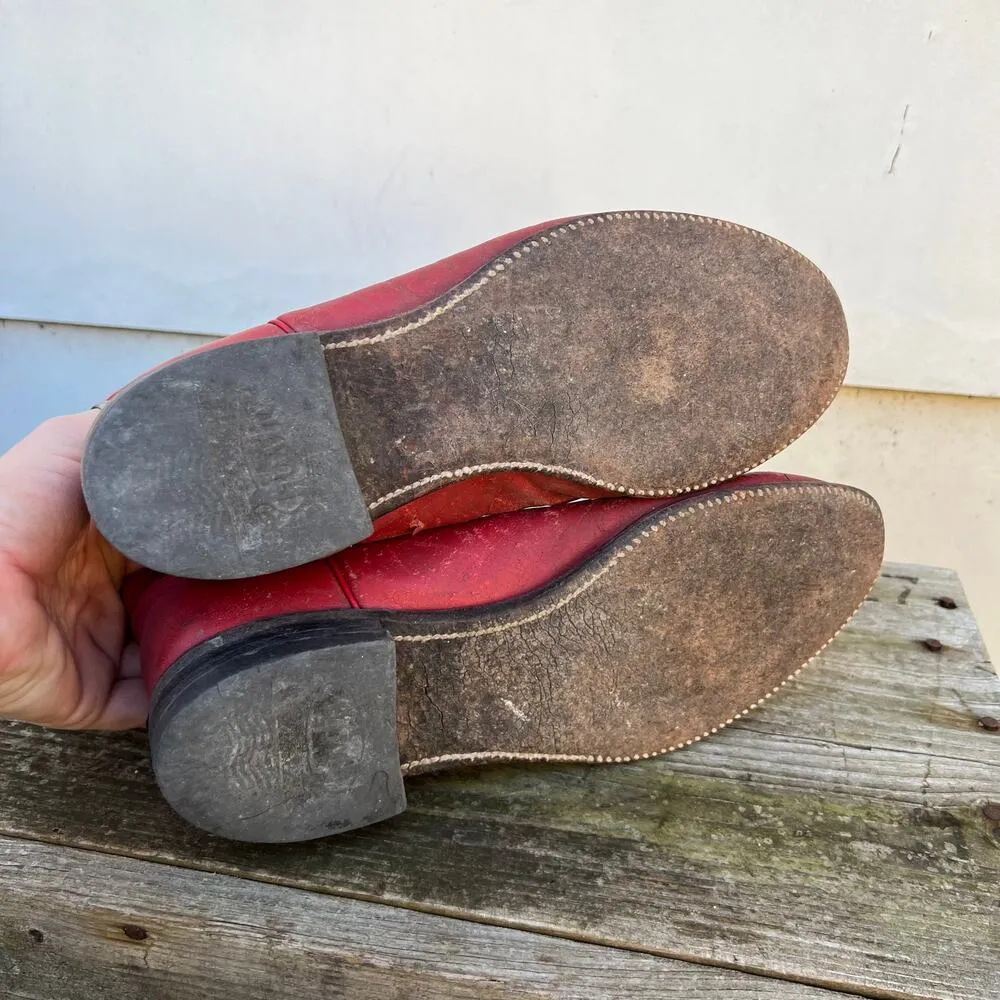 Vintage 80s Justin Boots Red Roper Pull On Boots Mens 7D/Womens 9 - Image 4