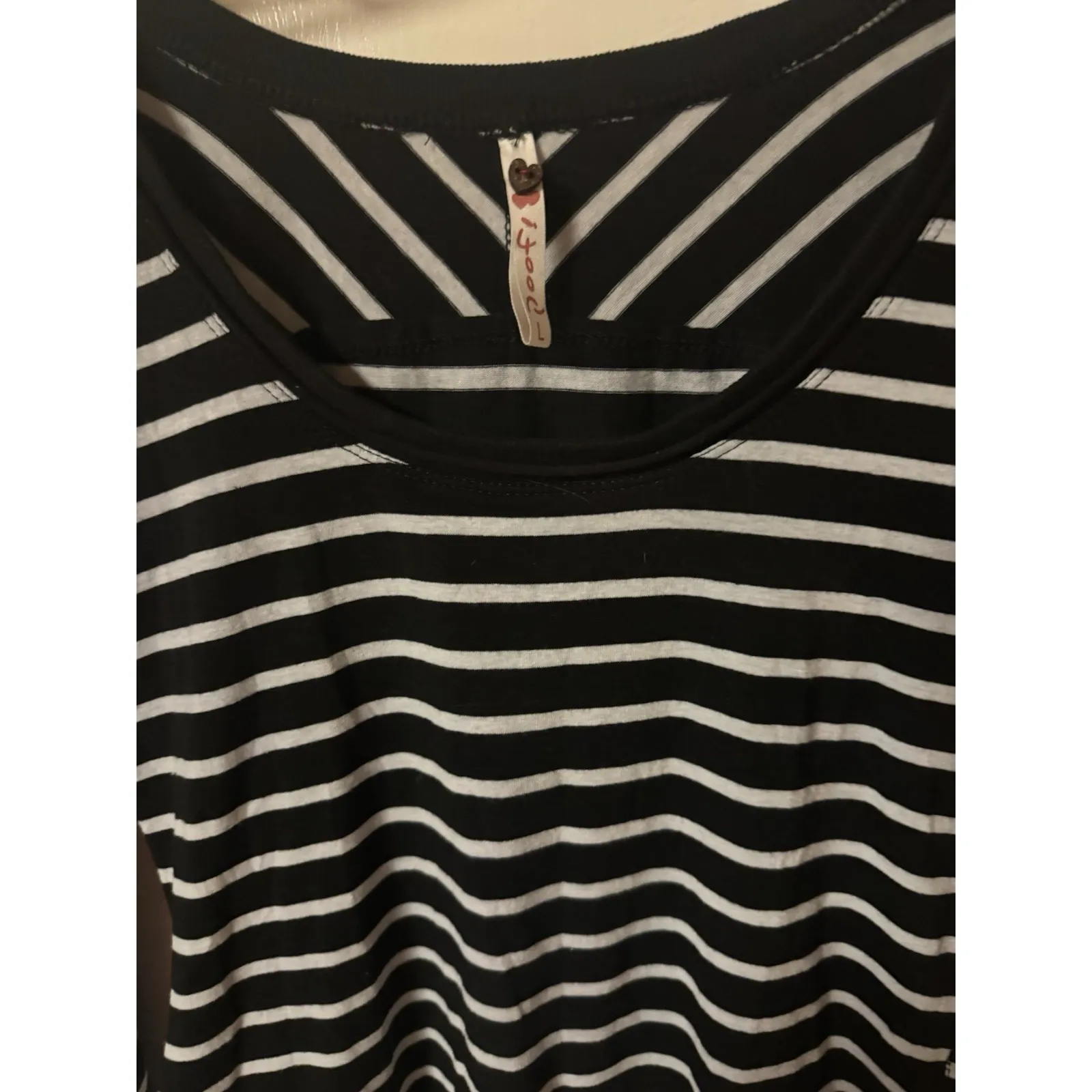 Free People Women's Black And White Striped Top Laced Cut Out Sleeves Size L - Image 6