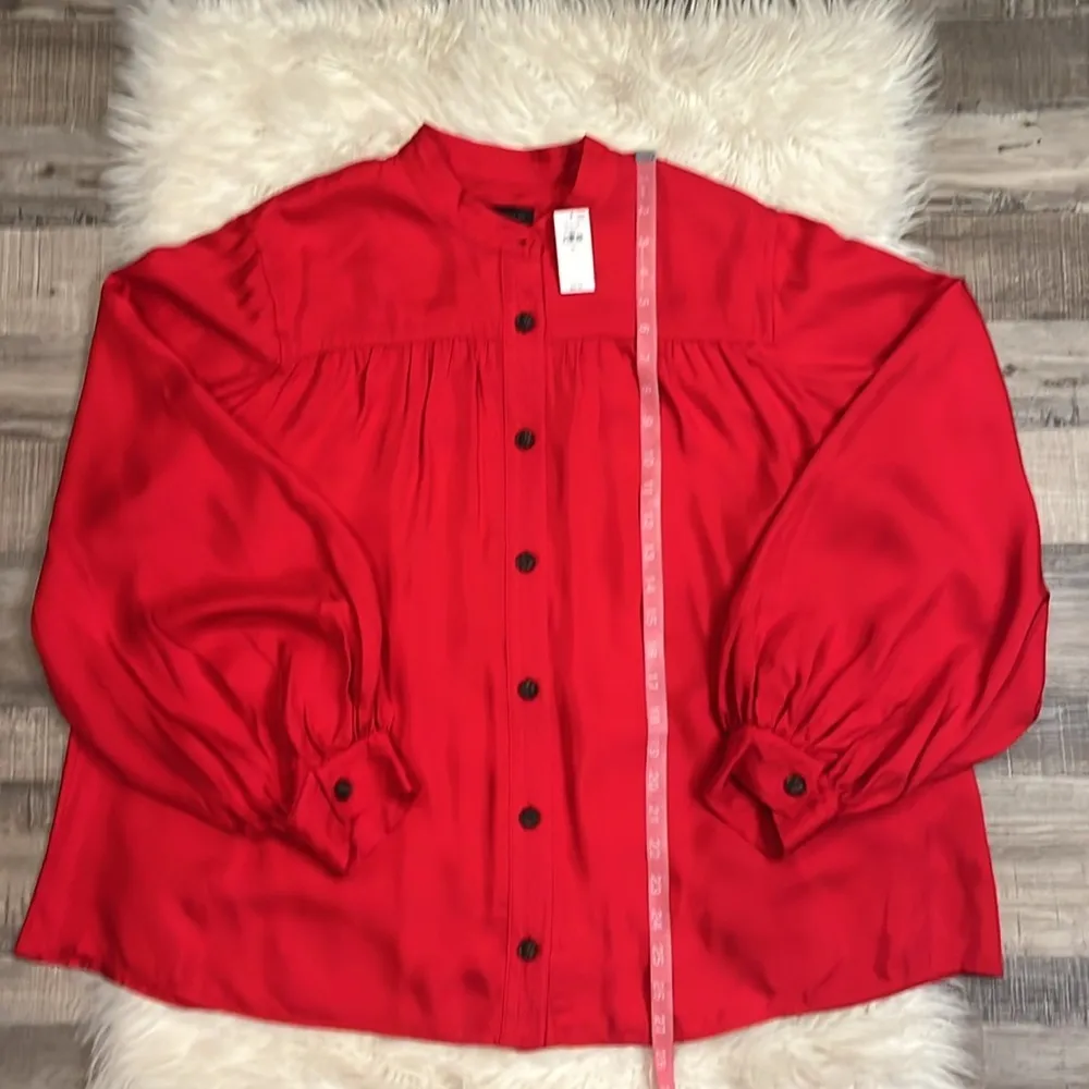 NWT Banana Republic satin button front gathered bishop sleeve top blouse XL - Image 7