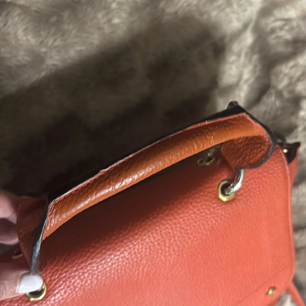 MCM Handbags Orange Leather Satchel Purse Small Tote Visetos Logo Studs Bag - Image 5