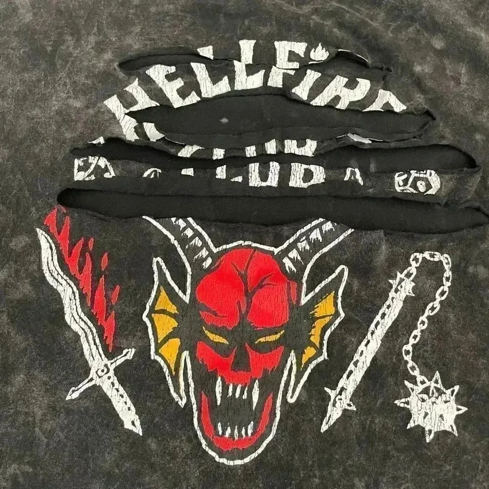 Stranger Things Unisex Black  Graphic Short Sleeves Cropped T-Shirt  L #1068 - Image 8