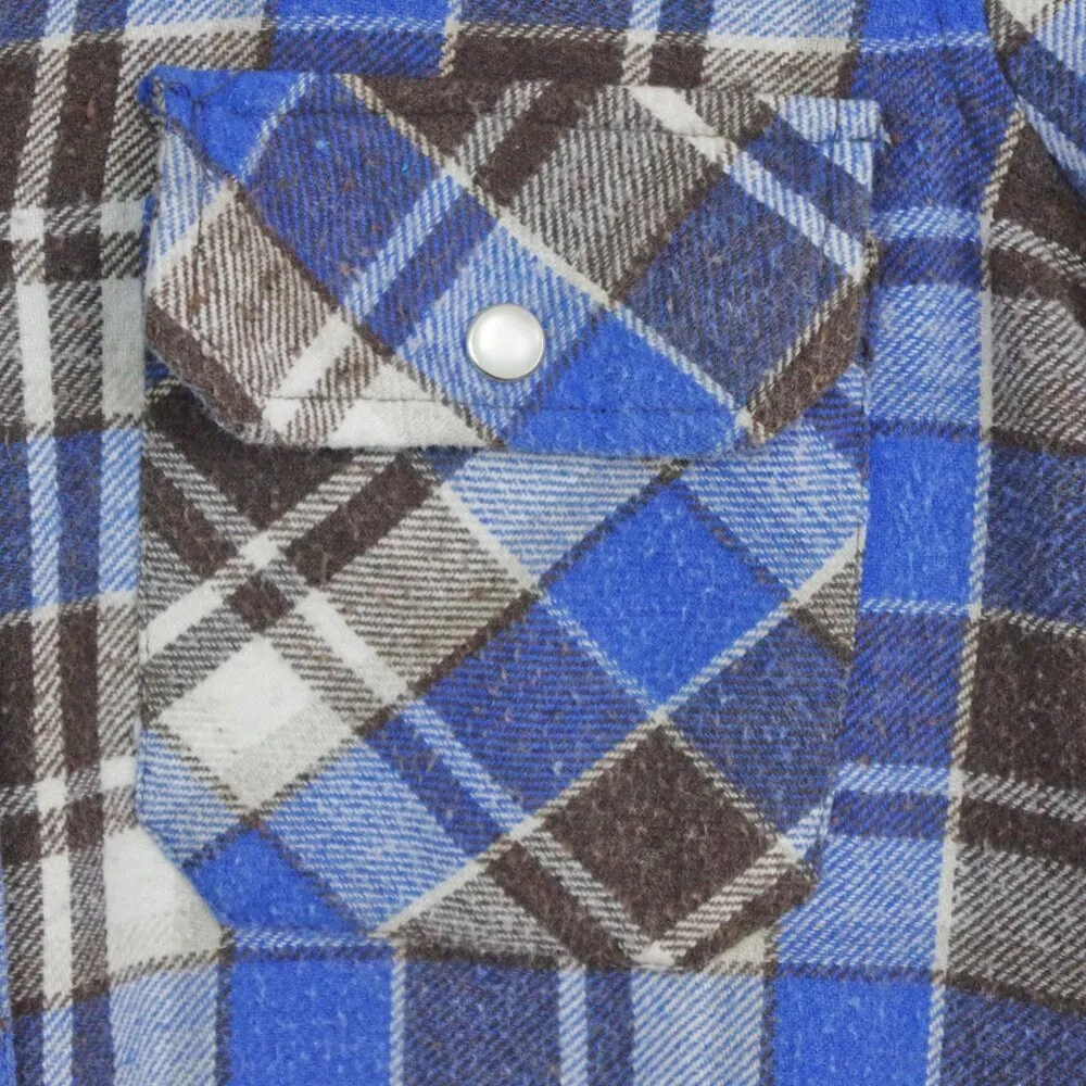 Ladies' Snap Button Western Plaid Flannel Shirt Small Blue - Image 5