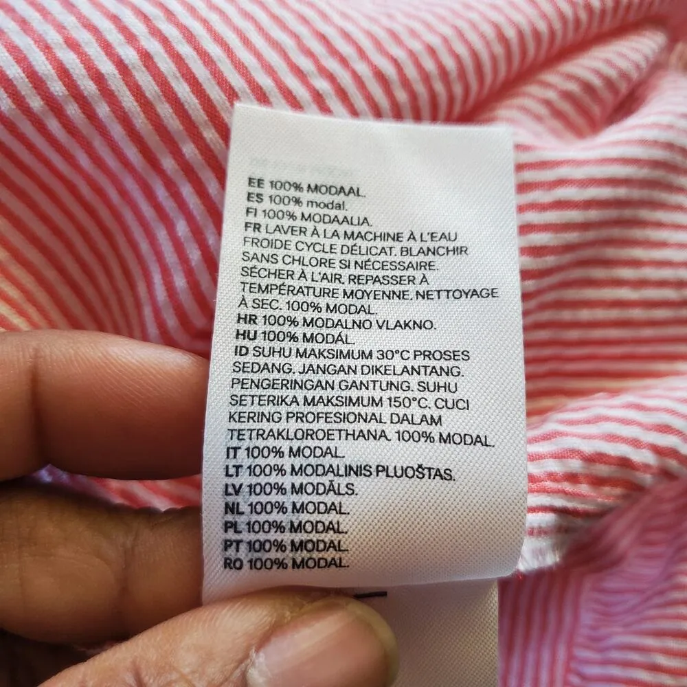 H&M L.O.G.G. Red & White Lightweight Striped Pullover Hi-Low Top Size 0 - Image 7