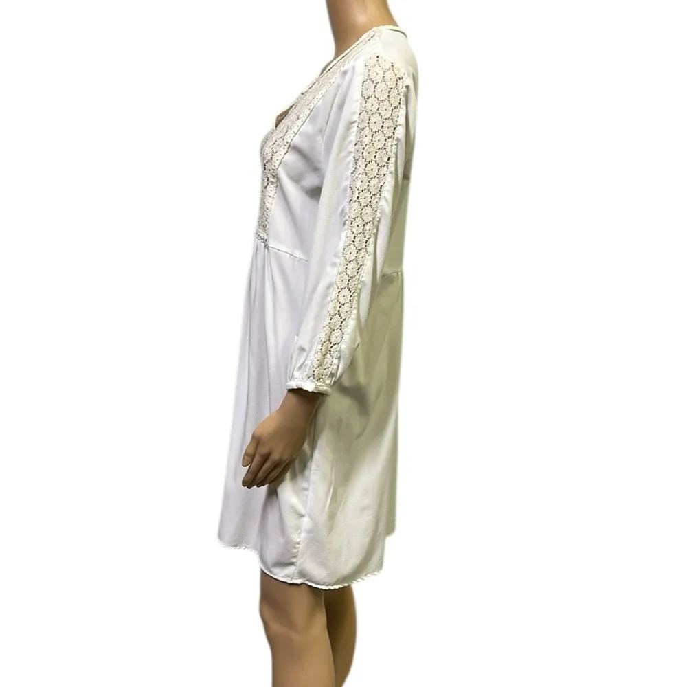 Pink Paparatzi Cream Lace Chest and Sleeve Accent 3 Quarter Sleeve Dress Large White - Image 5