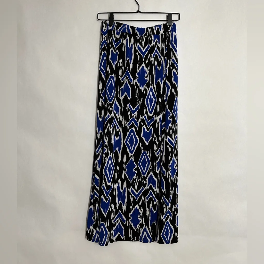 Carole Little Blue Black Ikat Maxi Skirt Size Small Bohemian Travel Graphic - Image 2