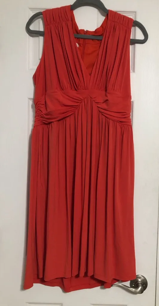 Boston proper fit flare ruched burnt orange dress women’s size 16 wedding guest - Image 1