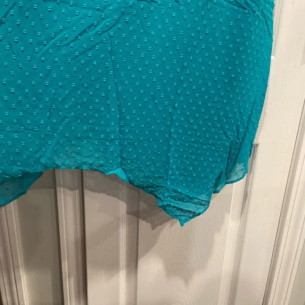 NWT Reba Size S Turquoise Swiss Dot Lace Sleeveless Midi Dress Asymmetrical Hem - Image 4