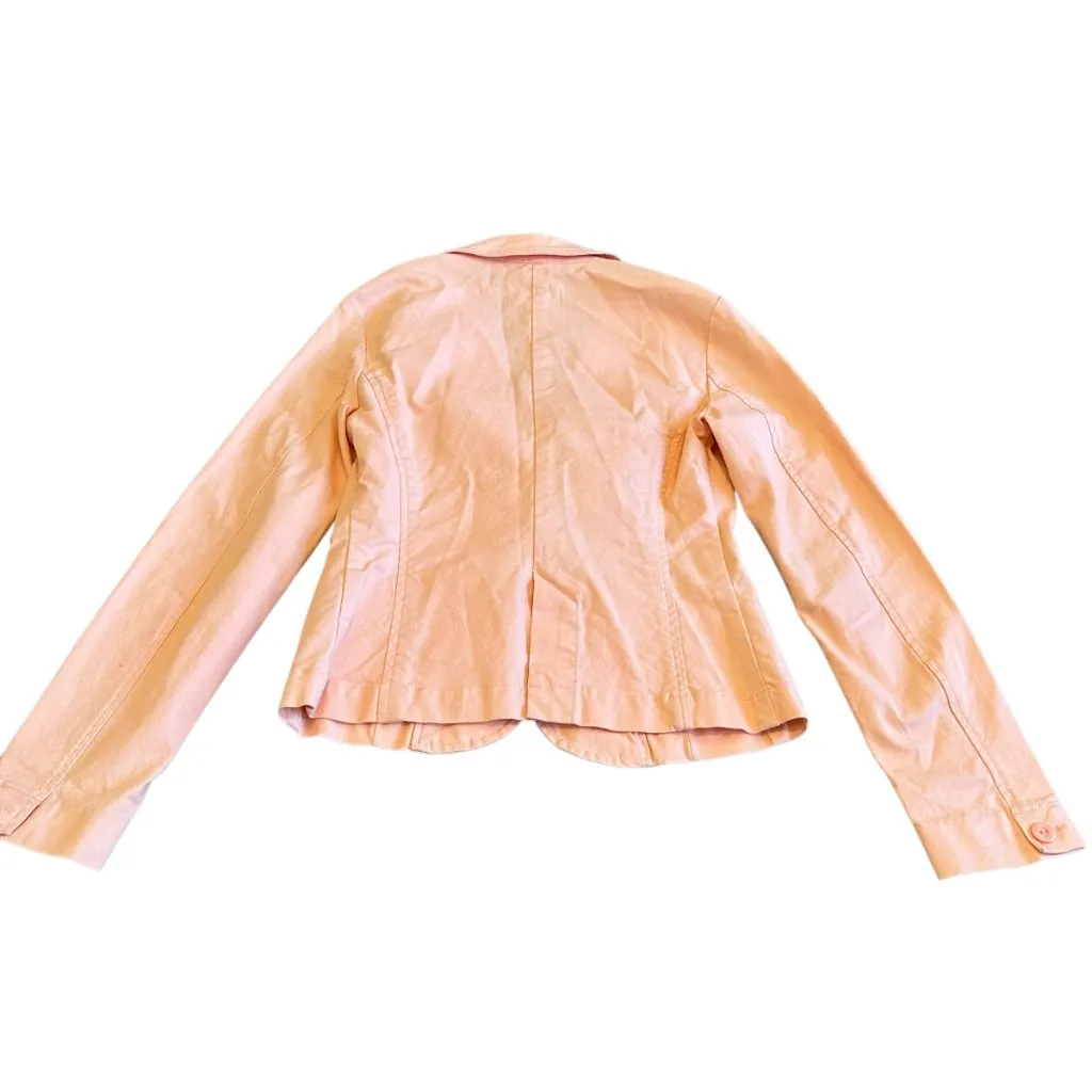 MNG Mango Suit Denim Fabric Blazer Jacket Peach Button - Image 6