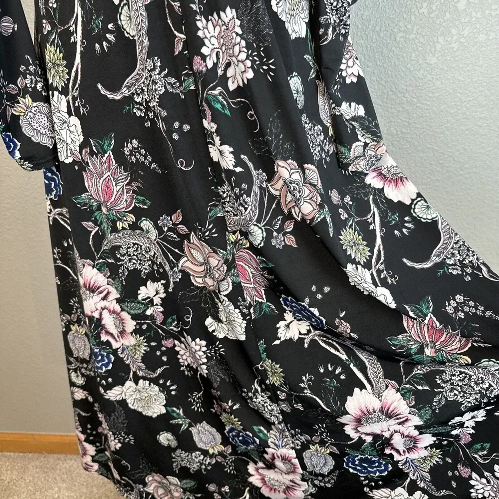 AFRM Womens Maxi Flare Dress M Medium Black Floral Balloon Long Sleeve Open Back - Image 3