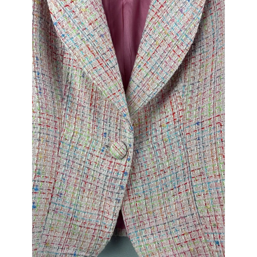 S & D Womens Medium Multicolor Tweed Blazer Jacket Pink - Image 3