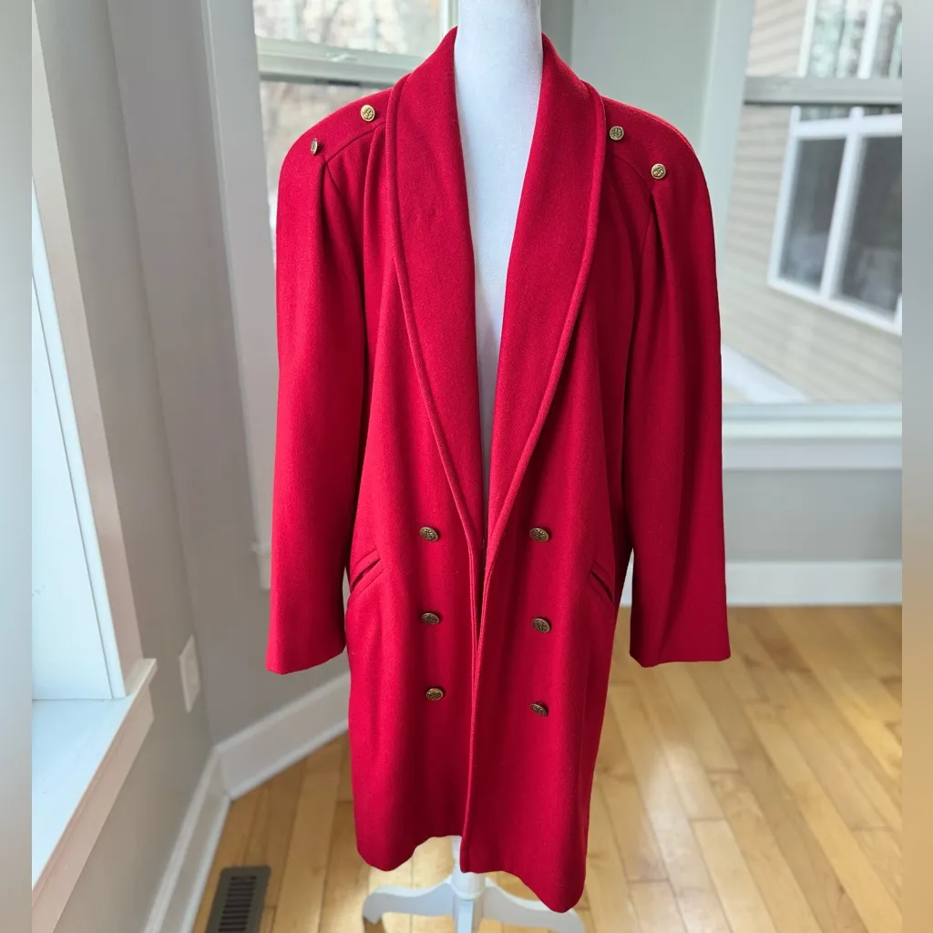 Vintage Michelle Stuart Cardinal Red Double Breast Shawl Collar Wool Trench Coat Size 10 - Image 15