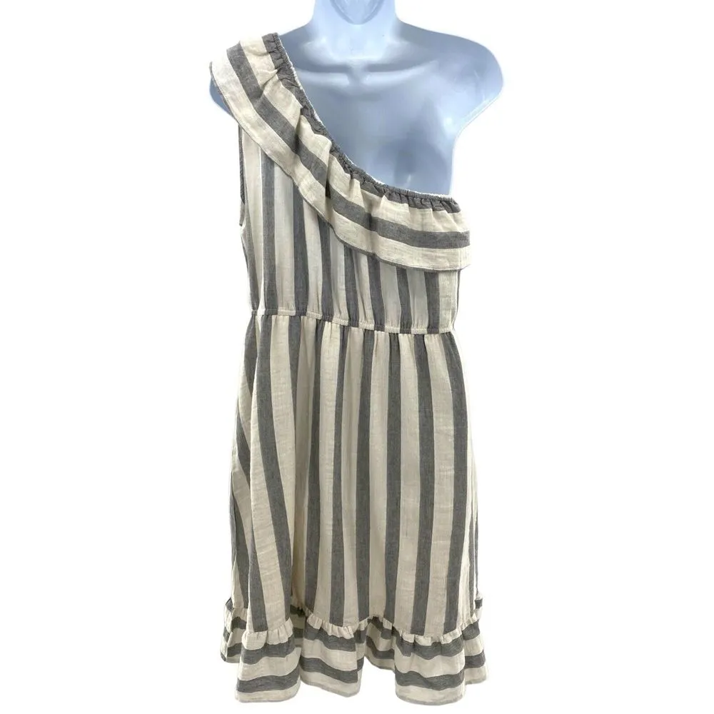 New Listicle Women's Medium Striped One Shoulder Pullover Dress‎ With Ruffles - Image 3