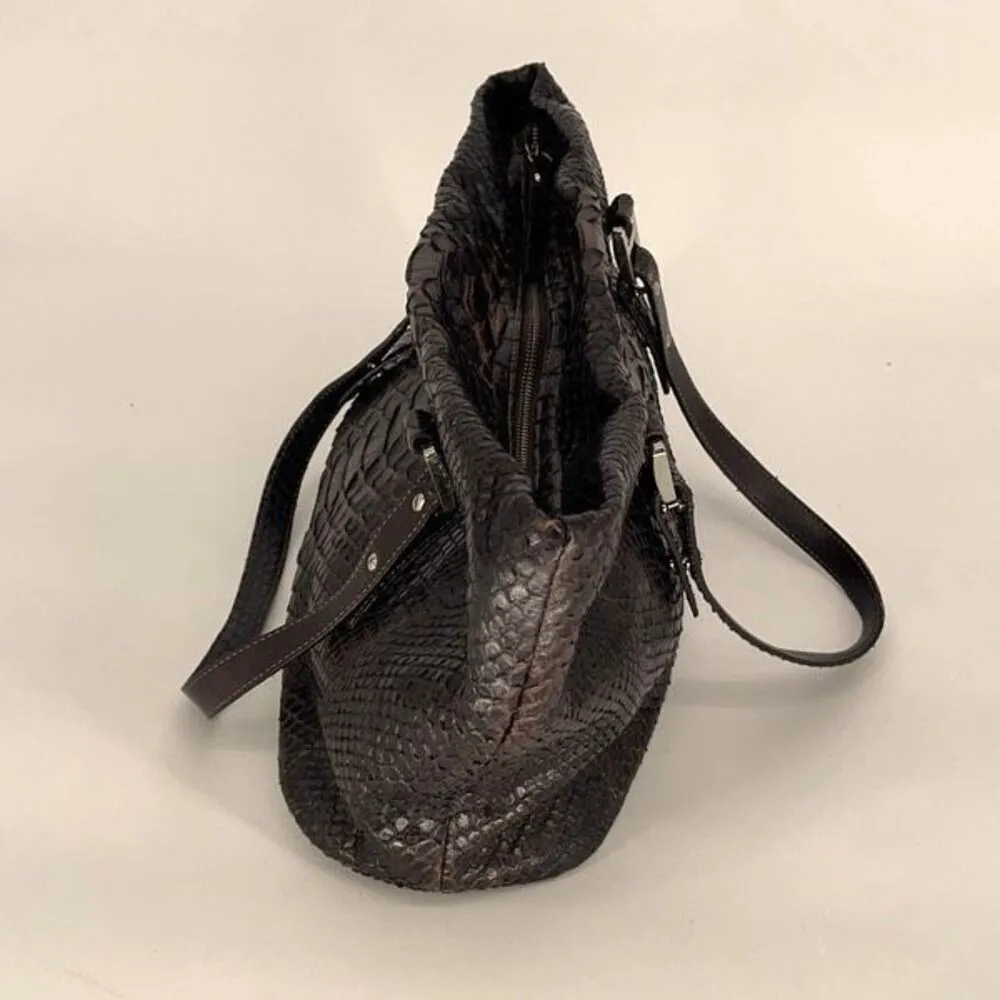 Alan Bilzerian‎ Womans Embossed Real Python Leather Shoulder Bag Chocolate OS Brown - Image 3