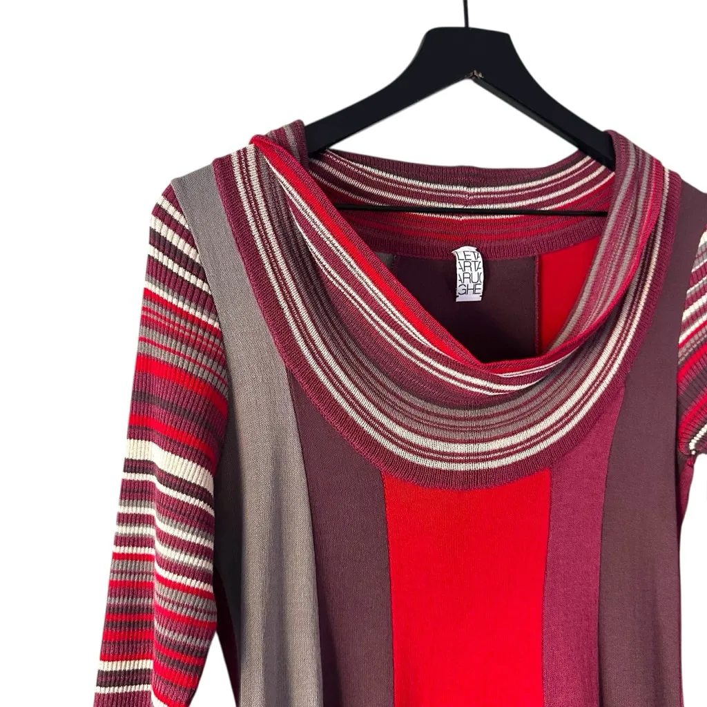 Leta Artarughe Italy Colorblock Knit Dress Red Berry Striped Cowl Neck Size M - Image 3