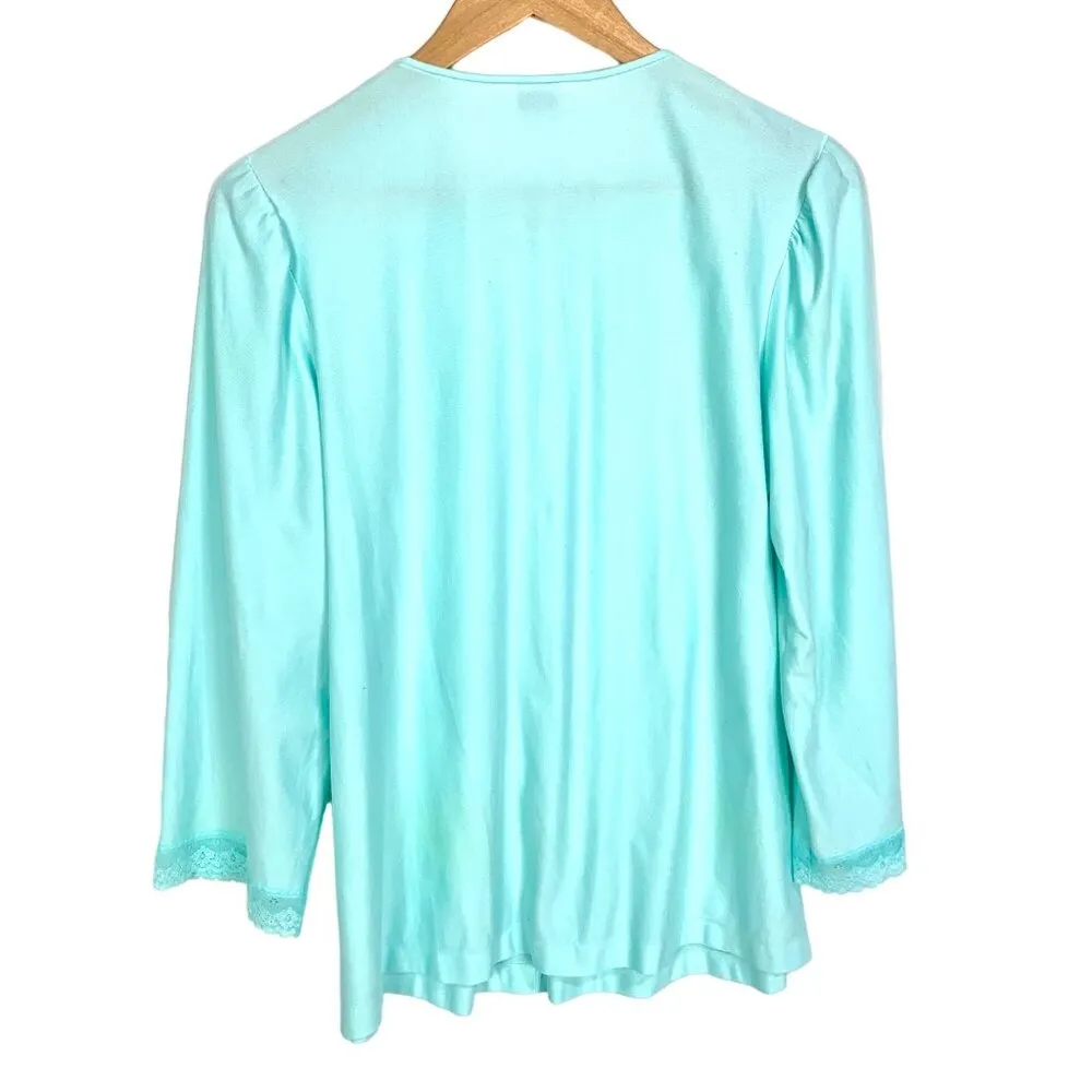 Vintage Vanity Fair Mint Green Lingerie Pegnior Top Button Up L Lace Embroidered - Image 5
