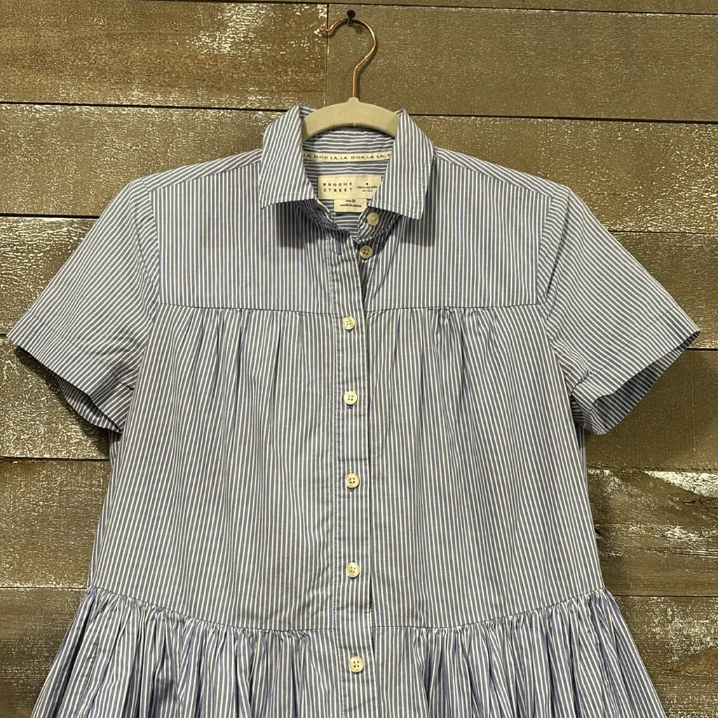 Kate Spade Broome Street Cotton Poplin Striped Shirt Dress Light Blue White XS - Image 3