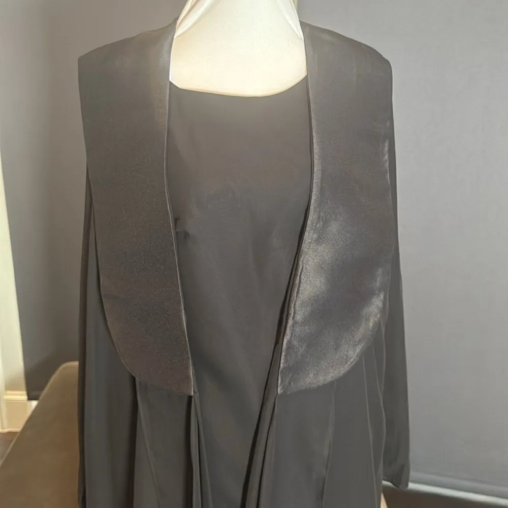 Women’s Black Chiffon 3 Piece Pants Suit Long Lapel Detail Jacket Size 10 NWOT - Image 2