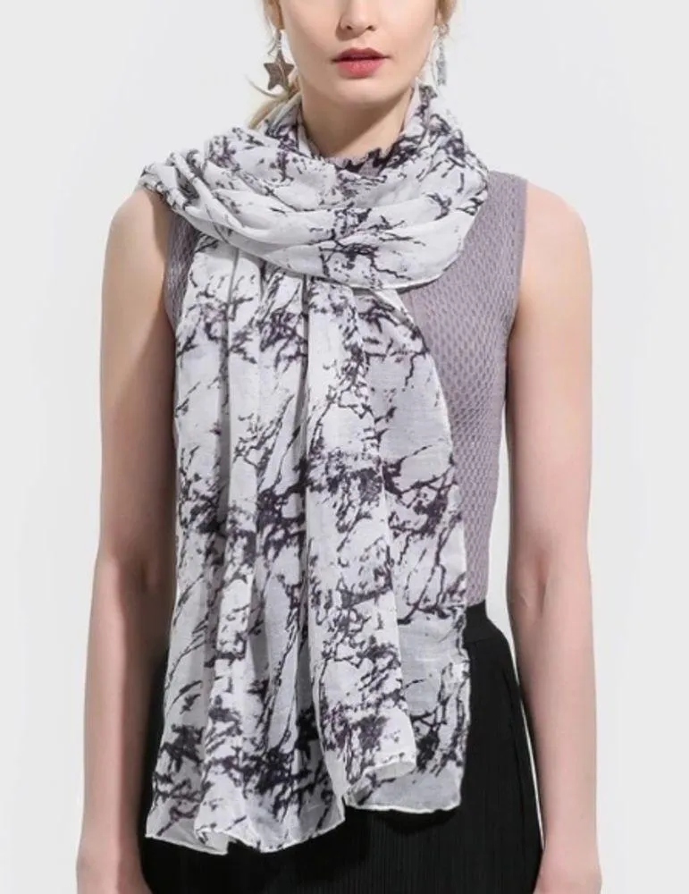 Marble Print Scarf Wrap Scarves New Black White - Image 4