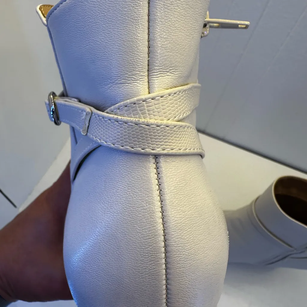 LifeStride Ankle Bootie Bone White US 10M Pointed Toe Strap Kitten Heel Zipper - Image 7