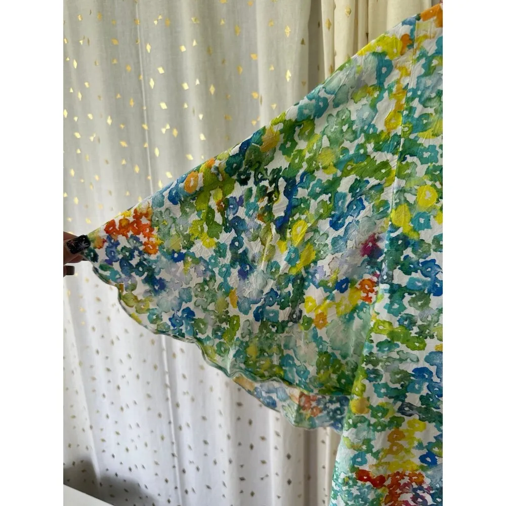 Jams World Women's Hawaii Exclusive All Over Watercolor Flutter Sleeve Blouse S - Image 3